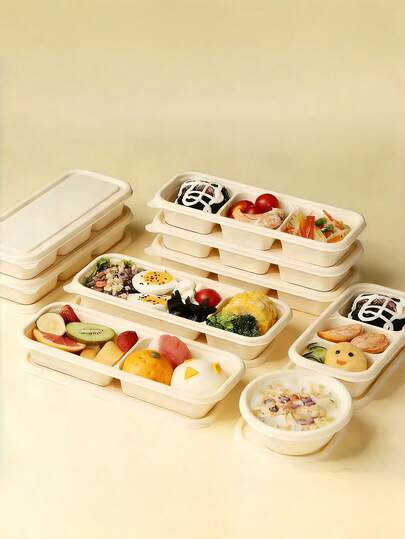 20个/10个装一次性三格便携餐盒，外卖食品容器，防漏三格便携午餐盒，适用于办公室午餐、野餐、旅行或外卖，多功能