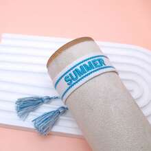 1条绣有“SUMMER”字样的手工编织手链，适合送给家人、朋友、学生，也可作为节日礼物、派对饰品、海滩旅行饰品，波西米亚风格。 - 藍色 - 查看 2