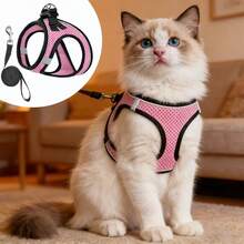 Cat & Dog Harness Leash Set, Designed To Prevent Escape, Comes With Reflective Soft Mesh Vest, For Taking Small Cats & Puppies For Walks, Suitable For Small Dogs & Puppies, Made Of All-Weather Breathable Mesh Material, Easy To Control, No Battery Required. - Orange - View 10