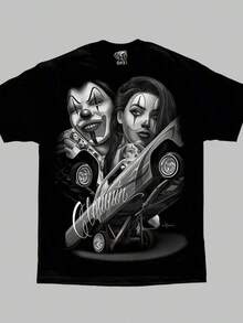 [Homies Art] Cotton Homies Art T Shirt, Straight Clowning Payasa Lowrider Chola D Gonzales DGA   Comfortable Men's Round Neck Short Sleeves 180g Back To School Halloween Vintage Shirts Graphic Te - màu đen - Xem 1