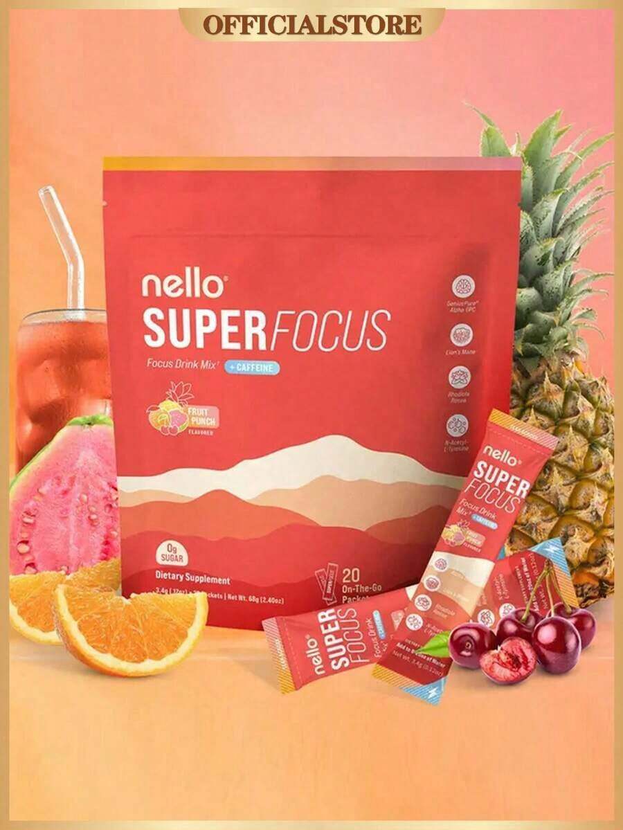 Nello SuperCalm – Laser Focus, Sharp Memory & All-Day Mental Energy – No Sugar, 75mg Clean Caffeine – 20 Packets – Get Smarter - 1PC - View 1