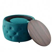 Luxurious Set Of 2 Stackable Velvet Stools, 4-In-1 Function, Round Stool With Wooden Shelf And Storage Space, No Assembly Required, Beige Color (58cm X 58cm X 38cm). - Blue - View 9