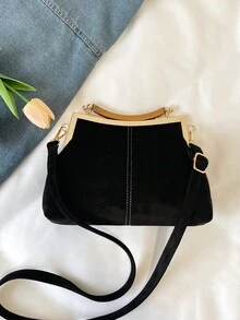 New Retro PU Material Handbag, Detachable Women's Shoulder Bag With Buckle Wallet - Black - View 8