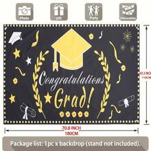 1 Piece Of Graduation Season Polyester Banner - 90.5x 70.8inch , Mixed Color Design "Congratulations Graduates!" With Hat And Diploma Pattern, Suitable For Outdoor Decoration, Home And Studio Props, Holiday Parties, And Room Decoration - 查看 10