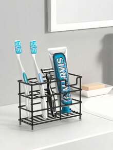 5-Compartment 304 Stainless Steel Multifunctional Bathroom Toothbrush Holder Toothpaste Rack Bathroom Storage Shelf Cosmetic Rack Draining Rack Bathroom Decor - Multicolor - View 2