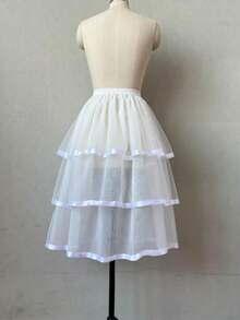 1pc Bride's Black Elastic Detachable 5-Layer Net 3-Layer Ribbon Black Party Mid-Length Tulle Skirt,Summer,Beach,Wedding,Elegant,Birthday - Multicolor - View 16