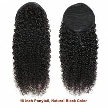 BINF 9A Brazilian Curly Human Hair Ponytail Extensions, Natural Black Color, 14 Inches, Drawstring Ponytail Extension - Natural Black - View 7