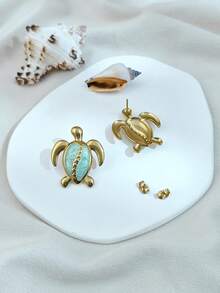 7 Pairs Women's Assorted Drip Oil Earrings Set, Made Of High-Quality Stainless Steel With Luxury Electroplated Finish, Featuring Vibrant Enamel Sea Turtle And Butterfly Designs, Comfortable And Hypoallergenic For All-Day Wear - Multicolor - View 7