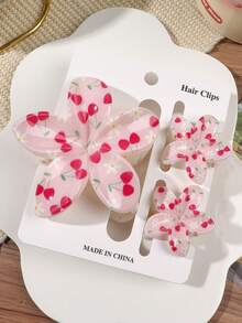 3pcs/Set Pink Cherry Blossom Print Glossy Plumeria Hair Clips, Romantic Spring Vibe, Suitable For Hairstyles, Beach Vacation, Party, Picnic Summer Hair Accessories Beach Claw Clips Vacay Hair Claws,Travel,Birthday - Multicolor - View 2