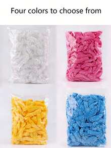100pcs Disposable Waterproof & Oil-Proof Shower Caps In Blue, Yellow, Pink, White, Thicker & Larger Size For Women, Home Hair Dyeing - Multicolor - View 2