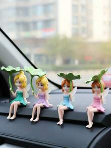 4pcs Mini Fairy Resin Decor, Suitable For Car Dashboard Decoration, Cute Desktop Decor, Home Decor, Miniature Landscape Potted Plant Decoration, DIY Fairy Garden, Bonsai Miniature Landscape Handicraft Accessories (Lotus Leaf Style) - Random Style - Multicolor - View 6