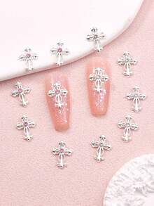 10 piezas de decoraciones de uñas con forma de cruz brillante, pegatinas para uñas, esenciales para los entusiastas del arte de uñas - Multicolor - Ver 1