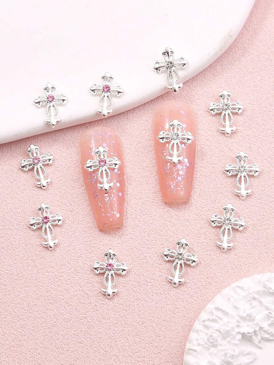 10 piezas de decoraciones de uñas con forma de cruz brillante, pegatinas para uñas, esenciales para los entusiastas del arte de uñas - Multicolor - Ver 1