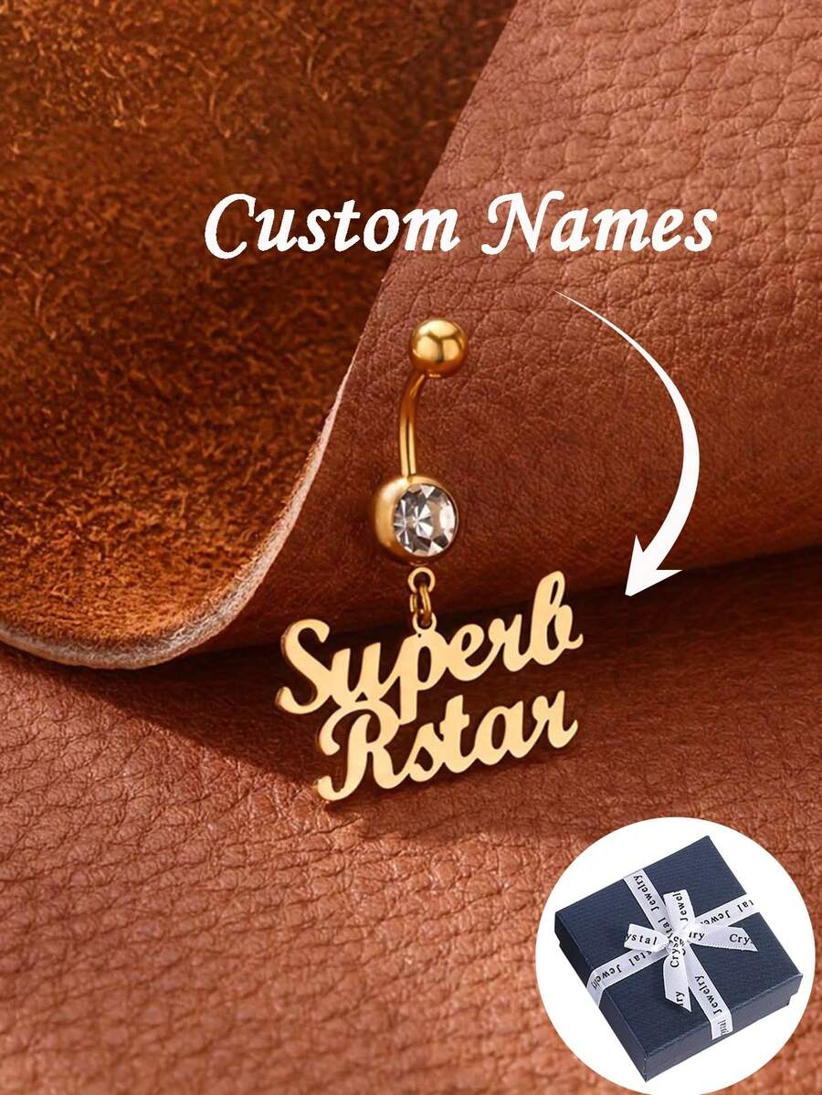 Customizable Stainless Steel Navel Ring For Women, Summer Jewelry, Women's Belly Button Ring, Women's Beach Accessories, Sexy Navel Piercing Accessory, Mother's Day Gift - Gold - View 1