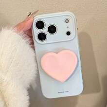 Ốp điện thoại hình trái tim màu hồng phong cách Ins, tương thích với iPhone 17 Pro Max, 17/16 Pro các mẫu mới, 15 inch dành cho nam và nữ, độc đáo cá tính, vỏ bảo vệ mềm mại, phong cách tối giản tươi mới. - Màu xanh nhạt - Xem 3
