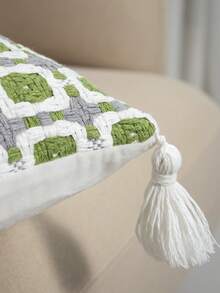 1 pezzo/2 pezzi Federa per cuscino stile bohémien con motivo geometrico verde e grigio con nappe, custodia decorativa in stile nordico intrecciata per divano, soggiorno, camera da letto, decorazione per la casa, dimensione 45*45cm, adatta per tutte le stagioni (inserto cuscino non incluso) - Verde - Visualizzare 4