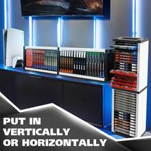 Game Disc Box Storage Rack – Holds 36 Game Discs, Space Saving Shelf Organizer, Durable ABS Material, Quick Easy Assembly, Keep Games Tidy - Black and White - View 6