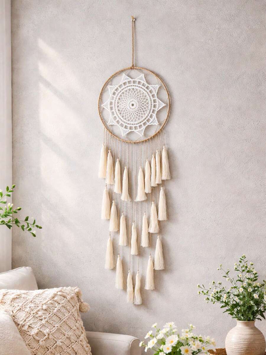 1pc Handmade Woven Tapestry Decor, Boho Style Tassel Dream Catcher, Home/Apartment Wall Decoration, Housewarming Gift, Yoga/Meditation Room Decor, Spiritual Space Wall Hanging (Excluding Lights), Home Decor, Room Decor, Birthday/Graduation Gift