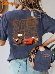 Disney License T Shirts,Disney Cars Lightning McQueen & Tow Mater T-Shirt, Women's Cartoon Character Print Short Sleeve, Casual Mud Theme Graphic Tee ,Camiseta, Summer Outfits For Women, Summer Clothes, Summer Tops, Tops For Women, Festival Outfits, Summer Tops For Women, Mother's Day, Mother's Day Clothing, Gifts For Family And Friends, Spring Outfits For Women, Officially Licensed Disney T-Shirts, Disney Men's And Women's Spring/Summer Fashion Casual Short-Sleeve T-Shirts - 藍色 - 查看 1