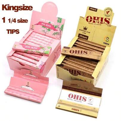 OHIS 粉色卷烟纸：32 张高品质粉色卷烟纸 + 32 个滤嘴 - 慢燃，尺寸可调节，是送给吸烟者的完美礼物 - 手工卷烟纸配件 - 未漂白卷烟纸 - 天然阿拉伯树胶卷烟纸 - 110 毫米慢燃卷烟纸 - 经典超薄卷烟纸，燃烧顺畅。圣诞节礼物、万圣节礼物、各种生日礼物。