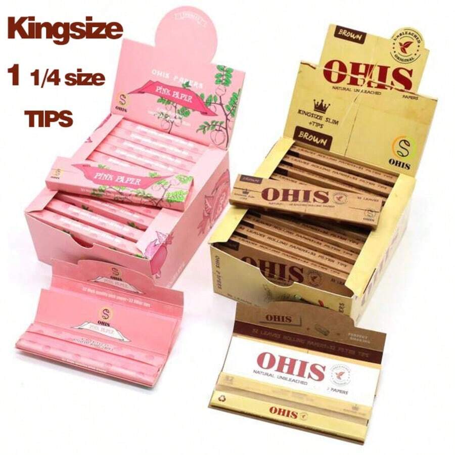 OHIS 粉色卷烟纸：32 张高品质粉色卷烟纸 + 32 个滤嘴 - 慢燃，尺寸可调节，是送给吸烟者的完美礼物 - 手工卷烟纸配件 - 未漂白卷烟纸 - 天然阿拉伯树胶卷烟纸 - 110 毫米慢燃卷烟纸 - 经典超薄卷烟纸，燃烧顺畅。圣诞节礼物、万圣节礼物、各种生日礼物。 - 粉色 - 查看 1