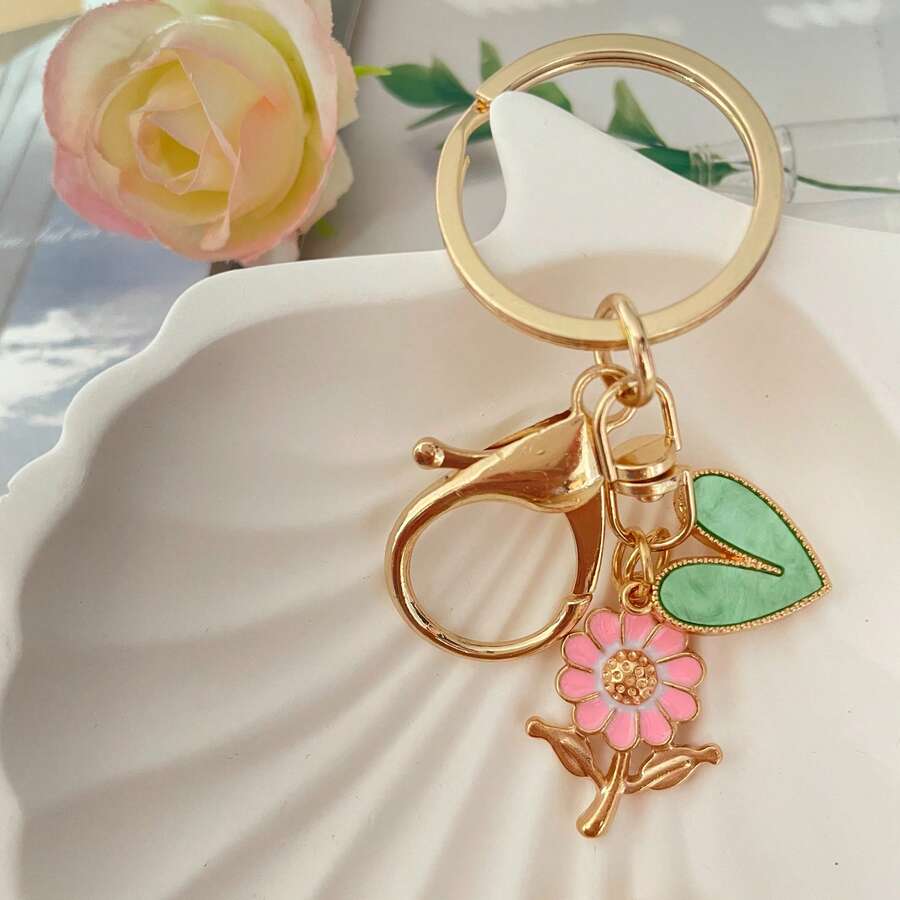 Bộ 10/5/2 móc khóa hoa cúc hồng dễ thương, phụ kiện túi hình trái tim màu xanh lá cây, mặt dây chuyền móc khóa cho nữ/bé gái, phụ kiện chìa khóa xe hơi, quà tặng.