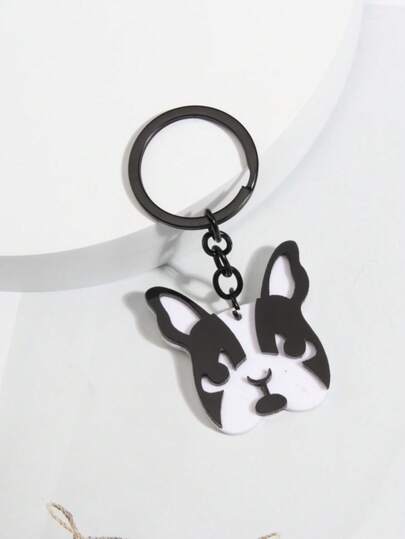 1pc Cute Cartoon Dog Keychain, Black And White Color, Unisex Key Chain Pendant, Creative Gift Accessory