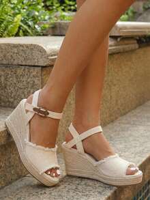 Plataformas y sandalias de cuña para mujer - Beis - Ver 1