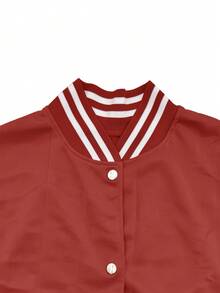 Women's Solid Color Baseball Jacket, Sports Top With Pockets, Outdoor Camping Sports Two-Piece Set, Drawstring Sports Jacket Spring Red Elegant - Red - View 11