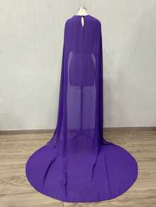 1pc Detachable Chiffon Minimalist Long White Bridal Cape/Shawl, Photo Shoot Accessory - Multicolor - View 14