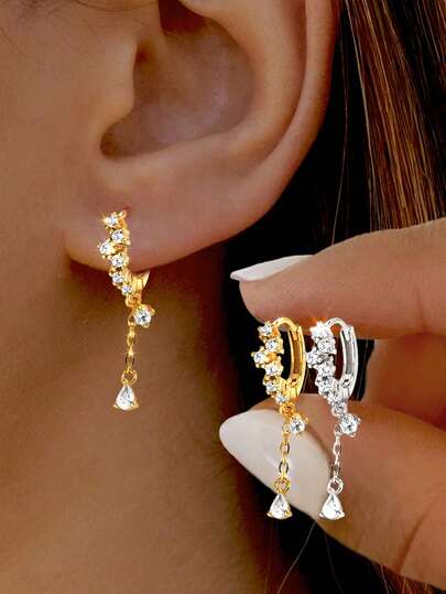 1 đôi bông tai tua rua bằng bạc Sterling S925 đính đá Zirconia - Thiết kế tinh tế, thời trang, thanh lịch, phù hợp cho phụ nữ đeo hàng ngày, món quà chu đáo hoàn hảo dành cho bạn gái, mẹ và chị gái.