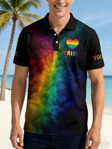 Men's Summer Rainbow Smoke Digital Print Short Sleeve T-Shirt - Multicolor - View 3