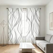 2pcs Modern Minimalist Style Gray And White Semi-Sheer Curtains, 100% Polyester Fabric, Machine Washable, Rod Pocket Design, Suitable For Bedroom, Living Room, Game Room, Home Office - Modern Knitted Weaving Technique, Scenic Theme (Rods Not Included) - Multicolor - View 5