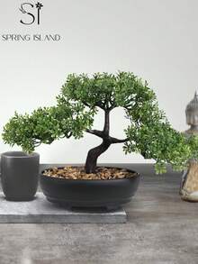 1棵人造盆栽树，黑色花盆，高7.9英寸（20厘米），绿色仿真植物，适合家居和办公室装饰 | 非常适合摆放在架子、书桌、浴室 | 乡村风格节日装饰、情人节装饰、春夏装饰、家居点缀 - 綠色-A - 查看 6