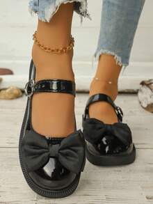 2026 Spring New Retro Mary Jane Leather Shoes, Japanese JK Style Bow Decor Platform Shoes For Women - Black - View 3