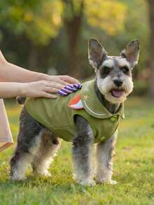 PETCIRCLE 1件宠物服装，室内外皆宜，欧美韩风，适合贵宾犬、泰迪犬、小型犬、幼犬、猫咪，休闲舒适无袖外套，带领结 - 彩色 - 查看 2