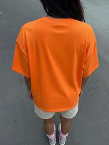 女士时尚宽松短袖T恤 | 精致设计 | 夏季必备 | 百搭易配 | 展现您的时尚风格 - 橘色 - 查看 2