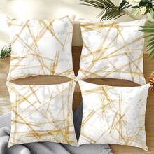4pcs Minimalist Abstract Geometric Platinum Line Decorative Pillow Case Set, Single-Sided Printed Peach Velvet Polyester, 45*45CM/18*18inch Cushion Cover Suitable For Room Decor, Modern Minimalist Sofa Living Room Decor, Gift, Party Decoration - Multicolor - View 10