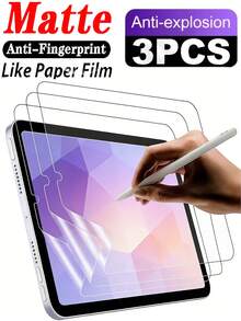 3片装哑光纸质感防眩光防指纹平板电脑屏幕保护膜，兼容iPad Air Pro 11/13英寸（5/6/7/8/9/10/11/12代，2026/2025/2024款），防爆防刮，可用于绘画/办公书写，保护眼睛，柔软材质（非玻璃），兼容Apple Pencil。 - 無色 - 查看 27
