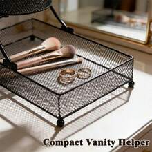 Storage Rack, Three-Tier Lightweight Metal Cosmetic Storage Rack With Circular Baskets, Rust-Resistant Coating, Dormitory Storage Rack, Bathroom And Kitchen Storage Rack, Outdoor Storage Box/Cabinet Rack – Makeup Organizer. - 經典黑色有圓形籃子 - 查看 6