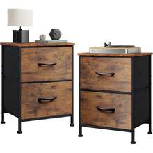 Night Stand Set Of 2, Small Dresser With 2 Drawers & Wooden Top, Nightstand With Fabric Bins, Bedside Table End Table For Bedroom, Closet, Entryway, College Dorm, Rustic Brown - 鏽棕色 - 查看 1