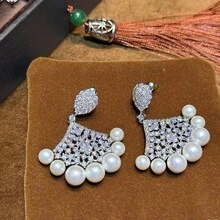 Women Jewelry Sets - Mother-of-pearl Fan-shaped Diamond-encrusted Tassel - View 8