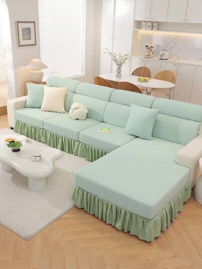 1pc Solid Color Silky Sofa Slipcover, Modern Minimalist Sofa Seat Cushion Cover, All Season Use, High Elasticity Anti-Slip Anti-Dust Fitted Sofa Cover, Wrinkle-Resistant, Soft & Delicate, Protect Sofa, Machine Washable, Non-Deformation, Non-Fading, Durable, Anti-Pet Scratch, Anti-Stain, Sofa Makeover, Sofa Decor, Enhance Ambiance, 1-4 Seater, L-Shaped Sofa