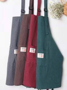 1pc Linen Chef Apron, Striped Pattern, Adjustable Shoulder Straps, Fashionable Double Pockets, Kitchen Essential, Stain-Resistant And Easy To Clean, Suitable For Kitchen Cleaning, Seafood Cooking, Outdoor BBQ, Camping And Picnic - Multicolor - View 7