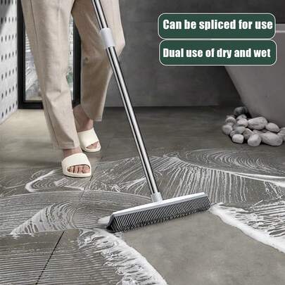 Adjustable Silicone Pet Hair Broom - Soft Silicone Brush Head For Hardwood Floors, Carpets, Windows, Scratch-Free Cat/Dog Hair Remover