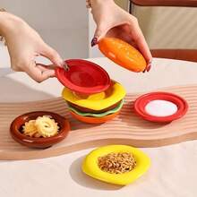 Bộ 6 đĩa nhựa hình hamburger, đa năng dùng đựng gia vị, đồ nướng, lẩu, nước chấm, đồ ăn nhẹ, đĩa nhà bếp dễ thương đựng salad, tráng miệng, đồ ăn vặt có ngăn đựng nước chấm. - Nhiều màu - Xem 8