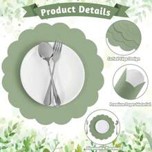 Paper Placemats 13.5 Inch Disposable Scalloped Easter Placemat Round Table Place Mats Round Table Place Mats For Birthday Wedding Bridal Shower  Shower Banquet Tea Party - Sage Green - 查看 3