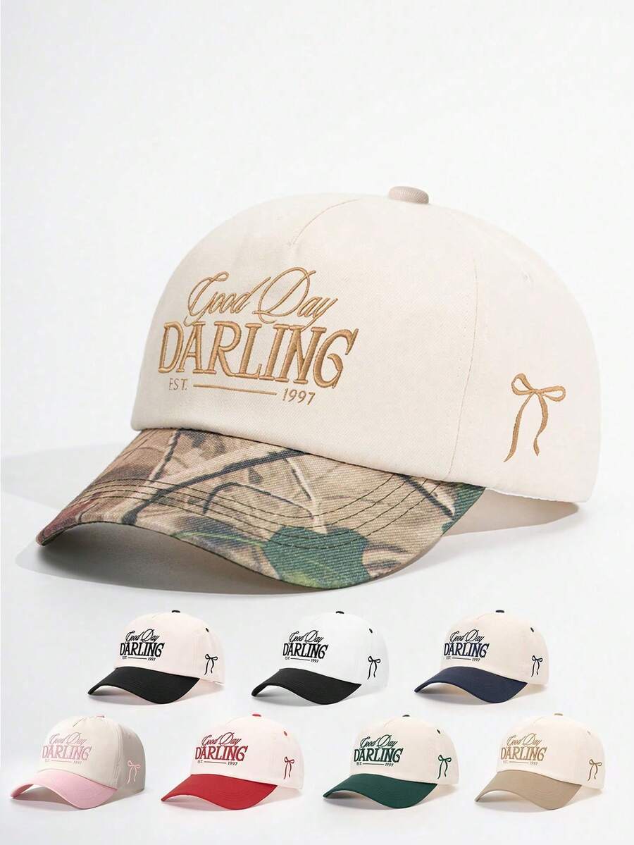 1pc Embroidered "DARLING" Side Bow Contrast Color Baseball Cap, Adjustable Sun Protection Casual Hat Suitable For Spring/Autumn Travel, Versatile Sunshade Hat, Y2K Style For Youth - Baseball Cap - View 1