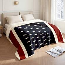 Single Piece Of Patriotic American Flag Flannel Blanket Featuring A Red, White, And Blue Stripes And Stars Design, Soft And Warm, Suitable For All Seasons, Versatile Throw For Camping, Sofa, Travel, And A Great Gift For Family And Friends - BLANKET - View 7