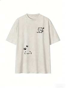 Japanese Women's Spring And Summer Pure Cotton Crew Neck Loose Fit 100 Pieces Simple Print Short Sleeve T-Shirt - Light Grey - View 4